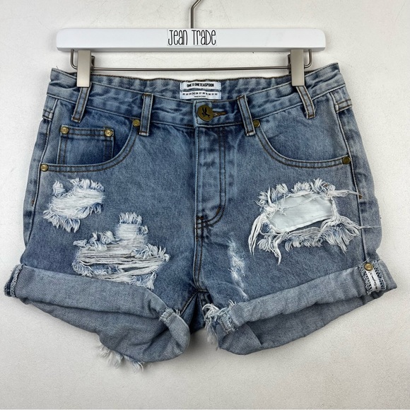 one x one teaspoon Chargers distressed denim cutoff jean shorts - Picture 1 of 11